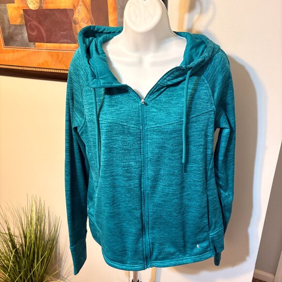 Jackets & Blazers - Teal Zippered Fleece Hoodie Jacket - L